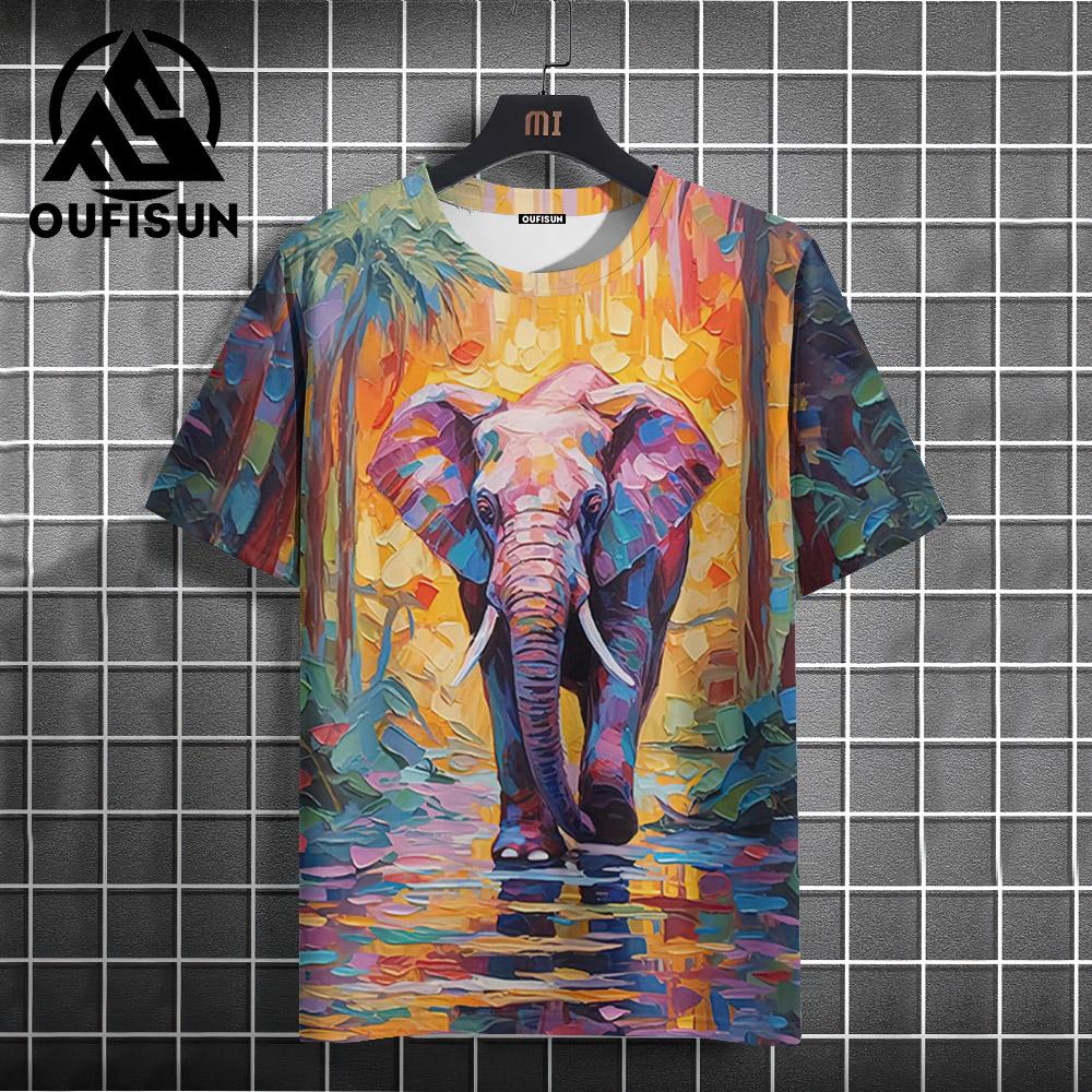 Vintage Men's T-Shirt Colorful Animal Print Short Sleeve Summer Casual Oversized Tee Men Clothing Fashion Streetwear Sportswear