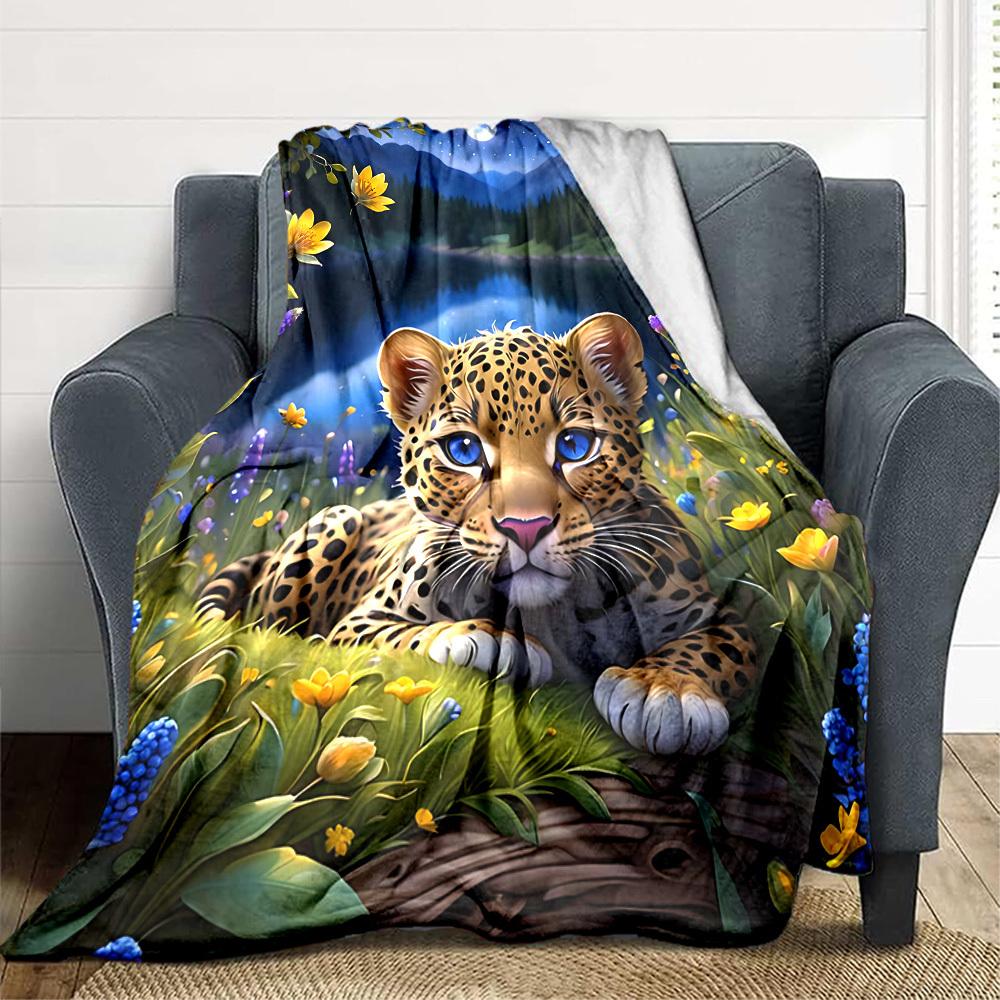 

1pc Leopard Print Blanket Lightweight Blanket Throw Blanket For Sofa, Bed, Travel, Camping, Livingroom, Office, Couch, Chair yy251010040 100x150cm