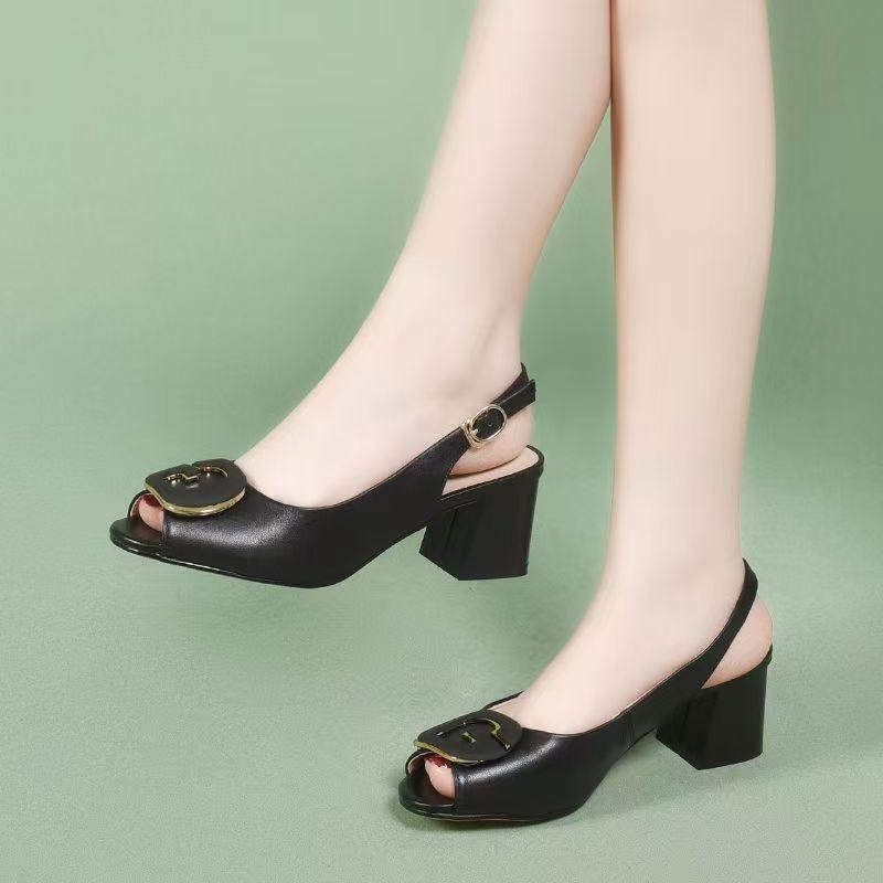 Summer new buckle versatile soft leather women's shoes soft sole soft surface shallow mouth pointed low heel comfortable single shoes