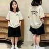 Girls' Stylish Cotton Patchwork Short-Sleeve T-shirt Set for Ages 6-15 - Summer Casual Two-Piece Set