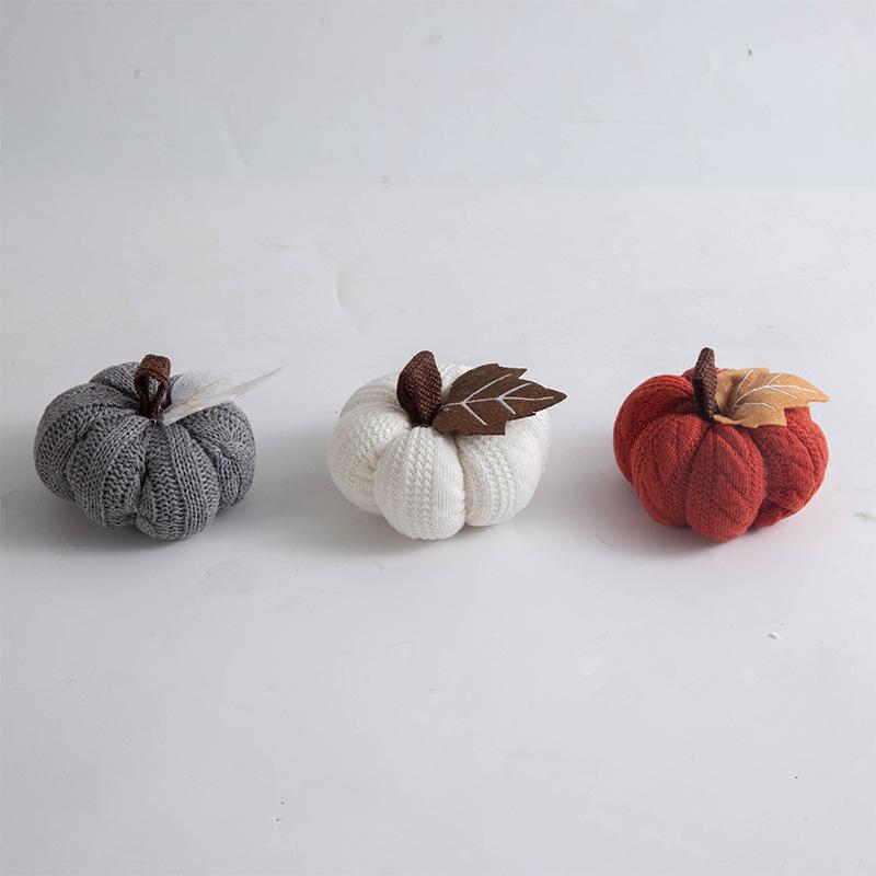 Knitted Pumpkin Decorations for Harvest Festival Orange Pumpkin Pendant Thanksgiving Knitted Pendant Venue Decoration Supplies