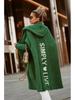Autumn/Winter Hooded Long Cardigan Sweater with Turn-Down Collar and Letter Knit Design