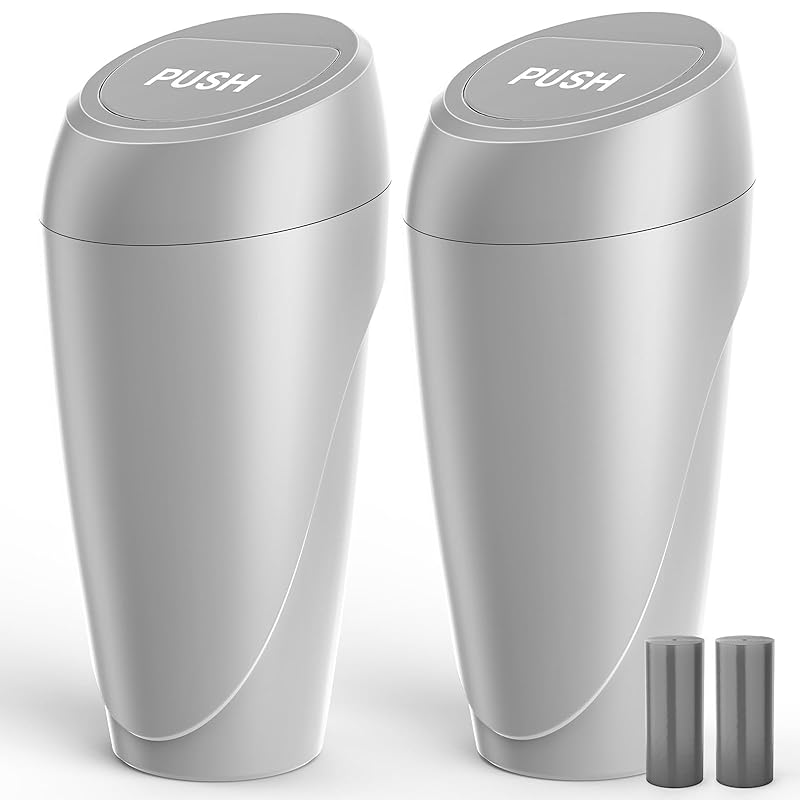 Aujen Car Trash Can - 2 Packs Car Accessories, Easy-To-Clean Garbage Can With Auto-Closing Lid, Litter Organizer And Storage With Disposable Bags,