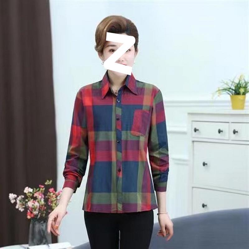 

Мамина клетчатая хлопковая рубашка с длинным рукавом: Универсальный кардиган на весну/осень для женской моды 5XL (150-165 jin)