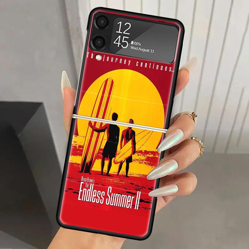 Surfbrett Ästhetik Harte PC Handyhülle Für Samsung Galaxy Z Flip 7 6 5 4 3 Schwarz ZFlip7 ZFlip6 Flip5 Flip4 Flip3 5G Bedruckte Hülle