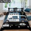 Policajtské auto Král Královna Povlak na přikrývku Kreslené auto Ložní souprava Děti Chlapci Modrá Šedá Vozidla záchranné služby Polyesterový Povlak na přikrývku