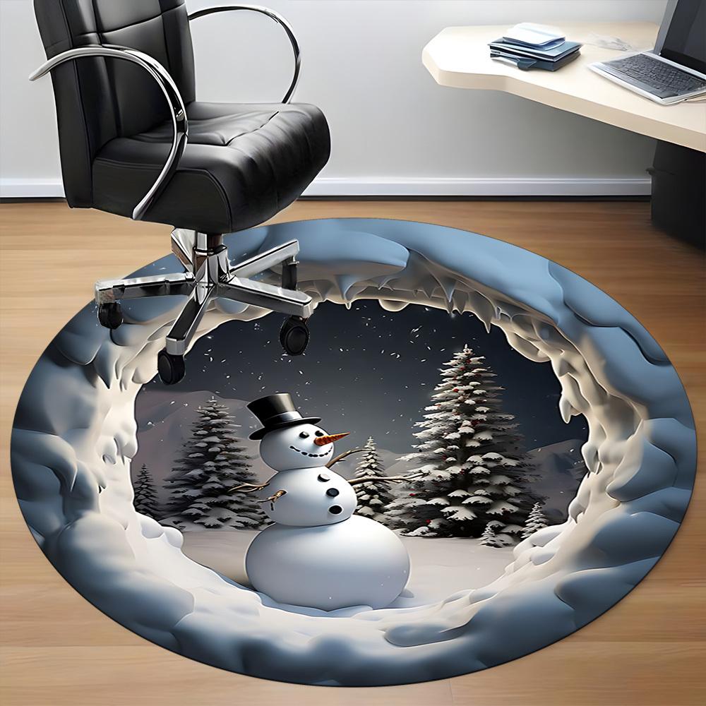 1pc Snowman Winter Scene Chair Carpet for Office, Soft, Non Slip Polyester Mat, Office, Entryway, Living Room, Bedroom