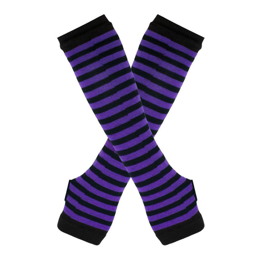 

Длинные теплые перчатки без пальцев в стиле панк, готический рок фиолетовый/чёрный