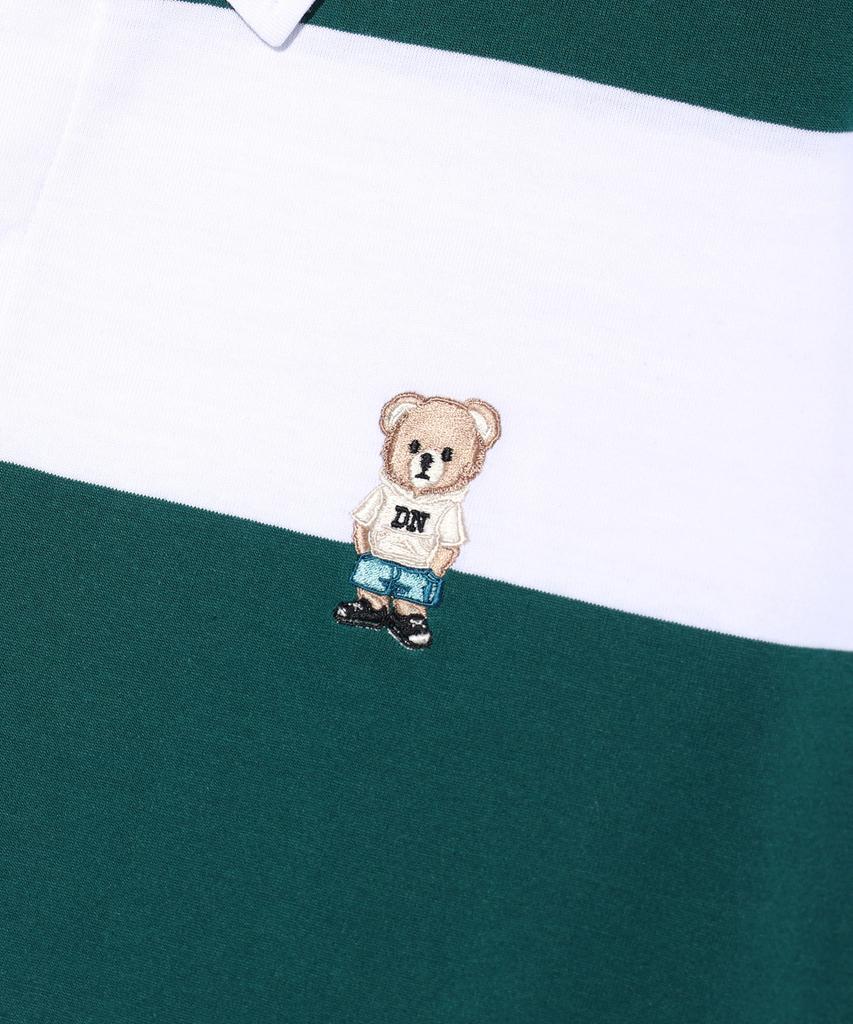 DISTN9NE Striped Retro Bear Collared Short Sleeve Tee Green (Lo2Tu342-045)
