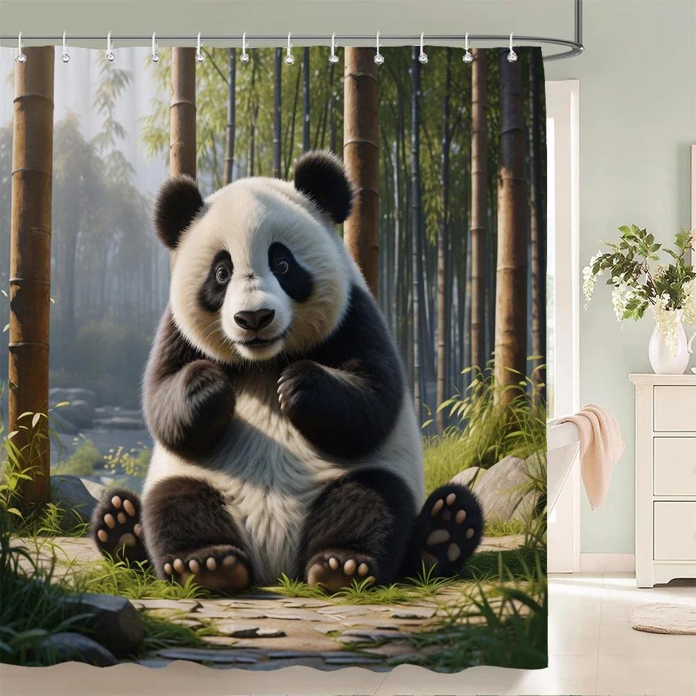 1 pcs Bear, panda, cat, animal printed shower curtain bathroom partition bathroom curtain with hooks home decorative curtain