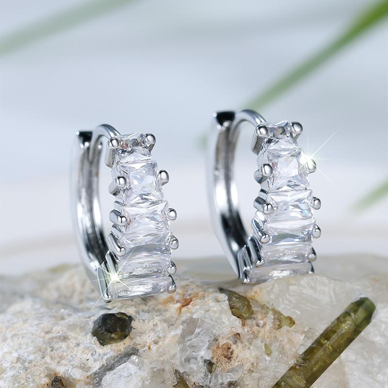 Elegant Square White Cubic Zirconia Hoop Earrings for Women Gold Color Wedding Jewelry