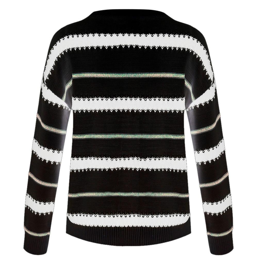 Women's Fashion Patchwork  Striped Knit Pullover Loose Sweater