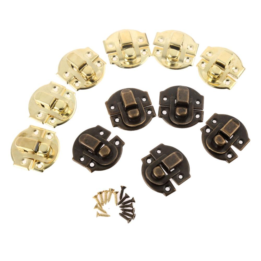 10 Pièces Fermoirs Boîte Or Antique Loquets Verrou Ferrures Vintage pour Boîte à Bijoux Boîte à Bagages Clip Boucle Fermoir 27*29mm