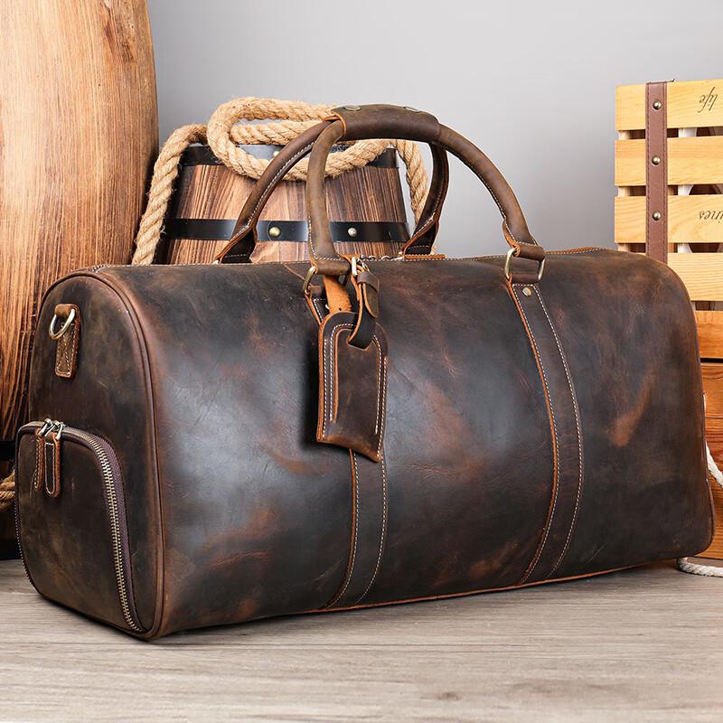 Malun Te Men's Genuine Leather Travel Duffle Bag with Shoe Compartment