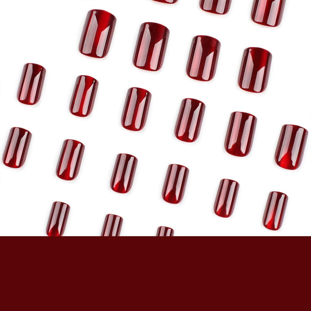 High-End Red Cat Eye Short Press-On Nail Tips