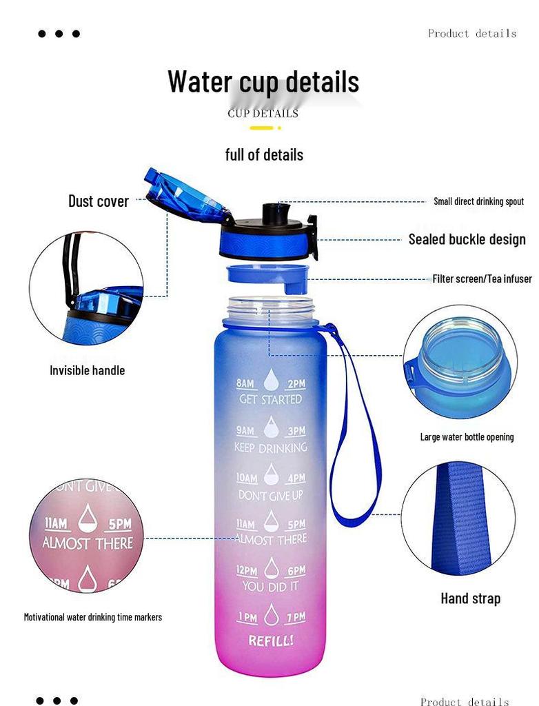 1000ml Large Capacity Tritan Sports Water Bottle with Handle for Fruit Tea