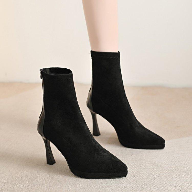 Spitze Zehen Damen High Heel Stiefeletten Mode Elegant Tanzpartyschuhe Herbst Winter Damen Stretch Slim Kurze Stiefeletten