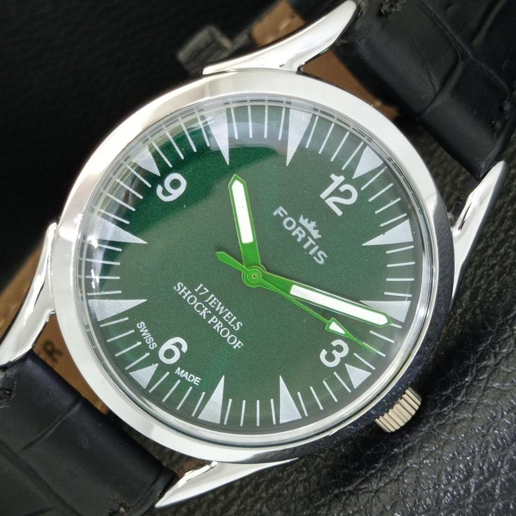 REFURBISHED VINTAGE HAND-WINDING SWISS MENS GREEN COLOR DIAL WATCH a700994-5 R205a-a700994