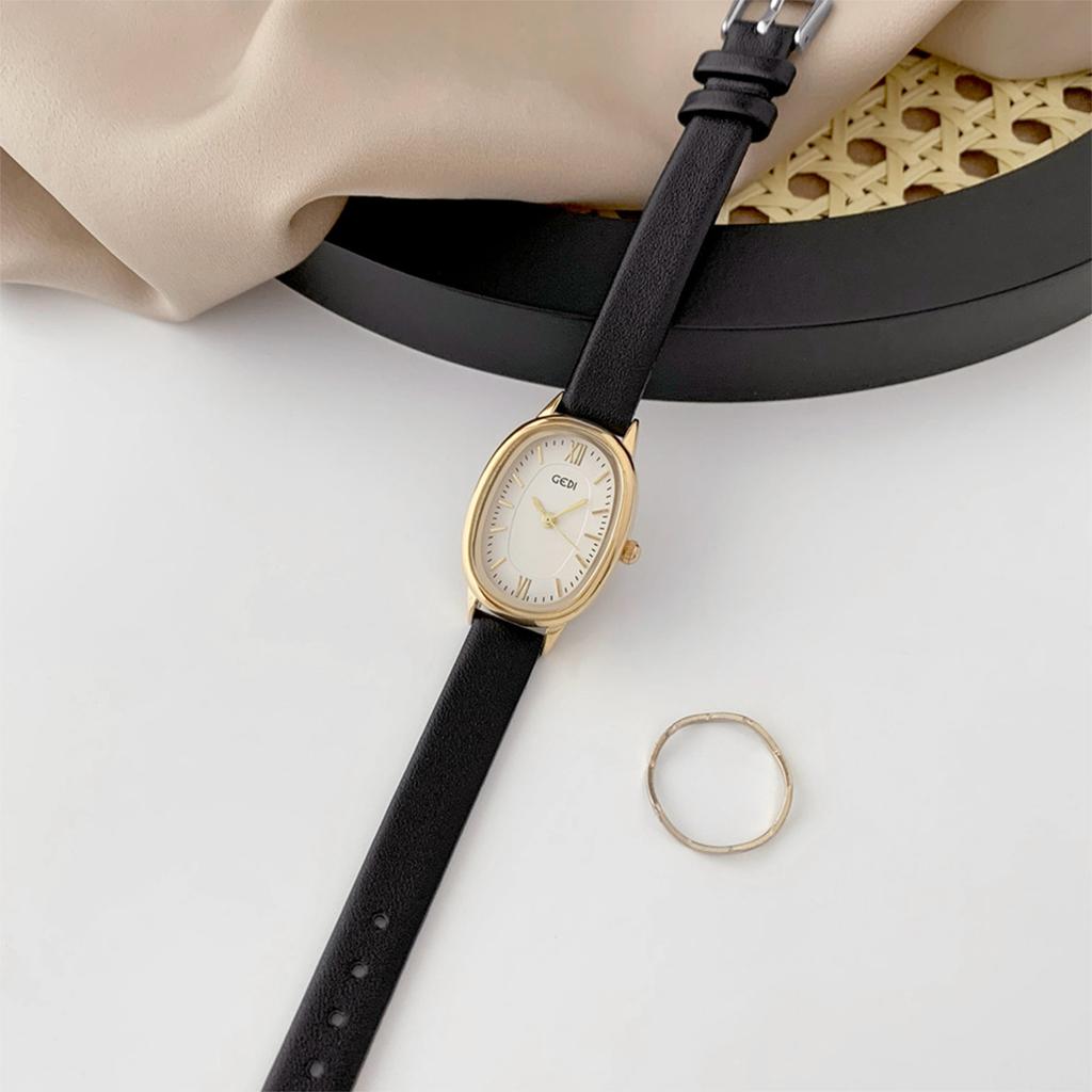 Ceas Nou de Lux Vintage pentru Femei, Minimalist, Oval, Cadran Mic, Rezistent la Apă, Piele Naturală, Ceasuri cu Cuarț, Cadou pentru Femei