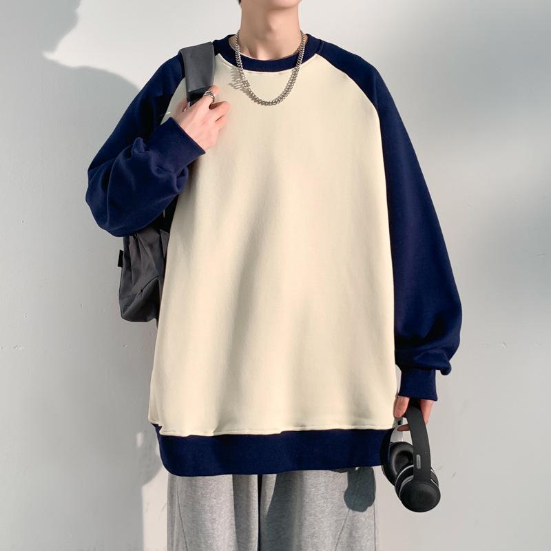 Men's Sweater Spring and Autumn Loose Casual Crew Neck Color Matching Top Men's Pullover Long-sleeved Bottoming Shirt