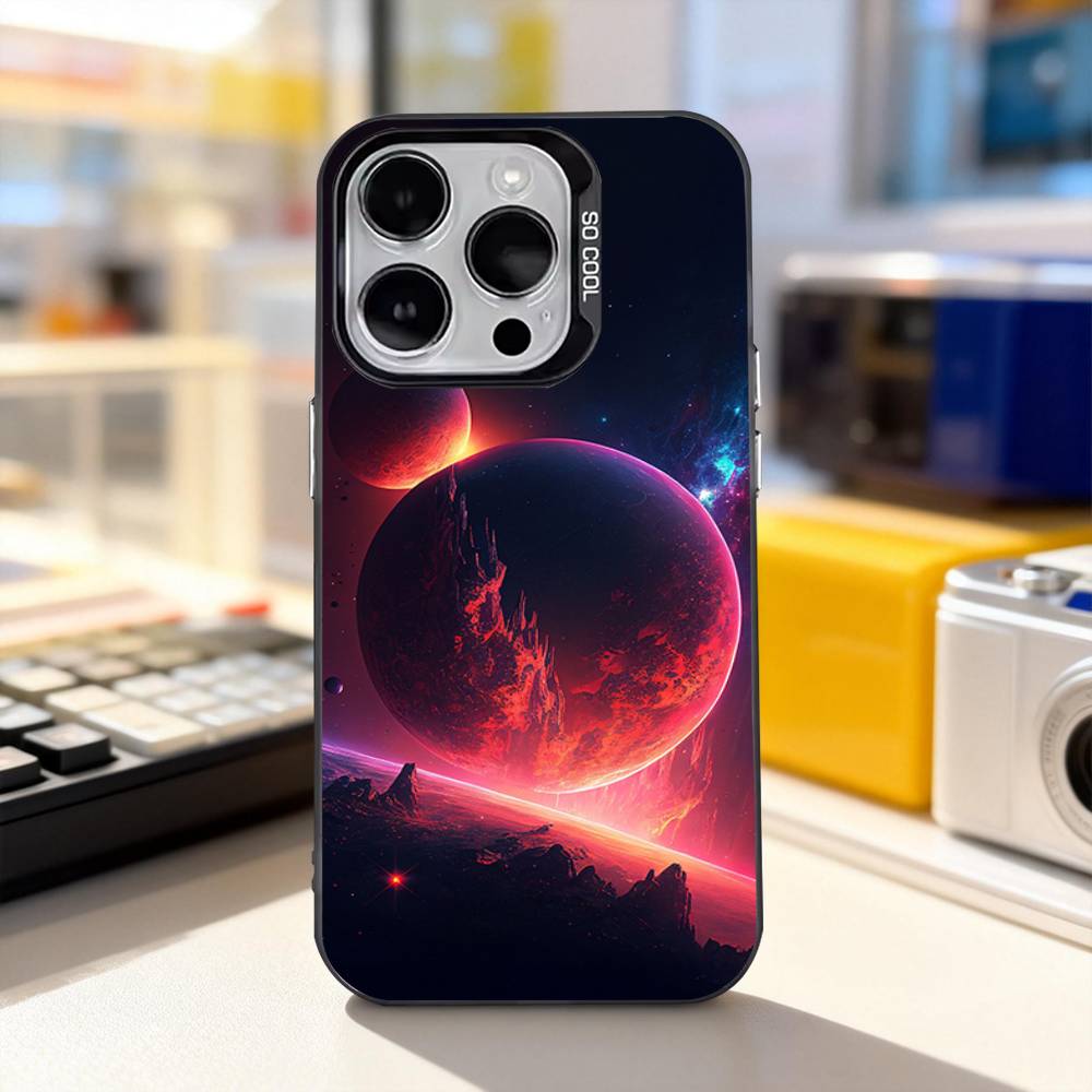Moon Galaxy Universe Phone Case For iPhone 11,12,13,14,15,16,17,Pro,Max,Plus,E,Air,Mini IMD Matte Black