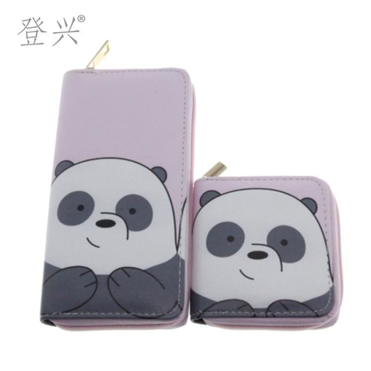 New Pink Panda Cartoon PU Short Small Wallet, Bear Children's Bag Student