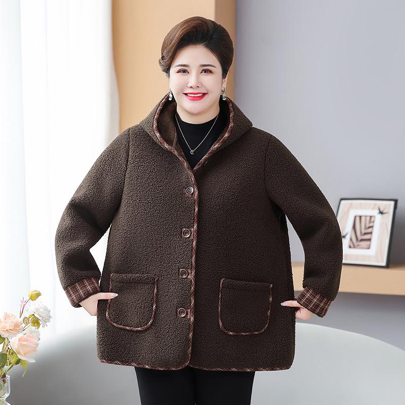 Plus Size Winter Sheepskin Fleece Jacket for Middle-Aged & Elderly Women
