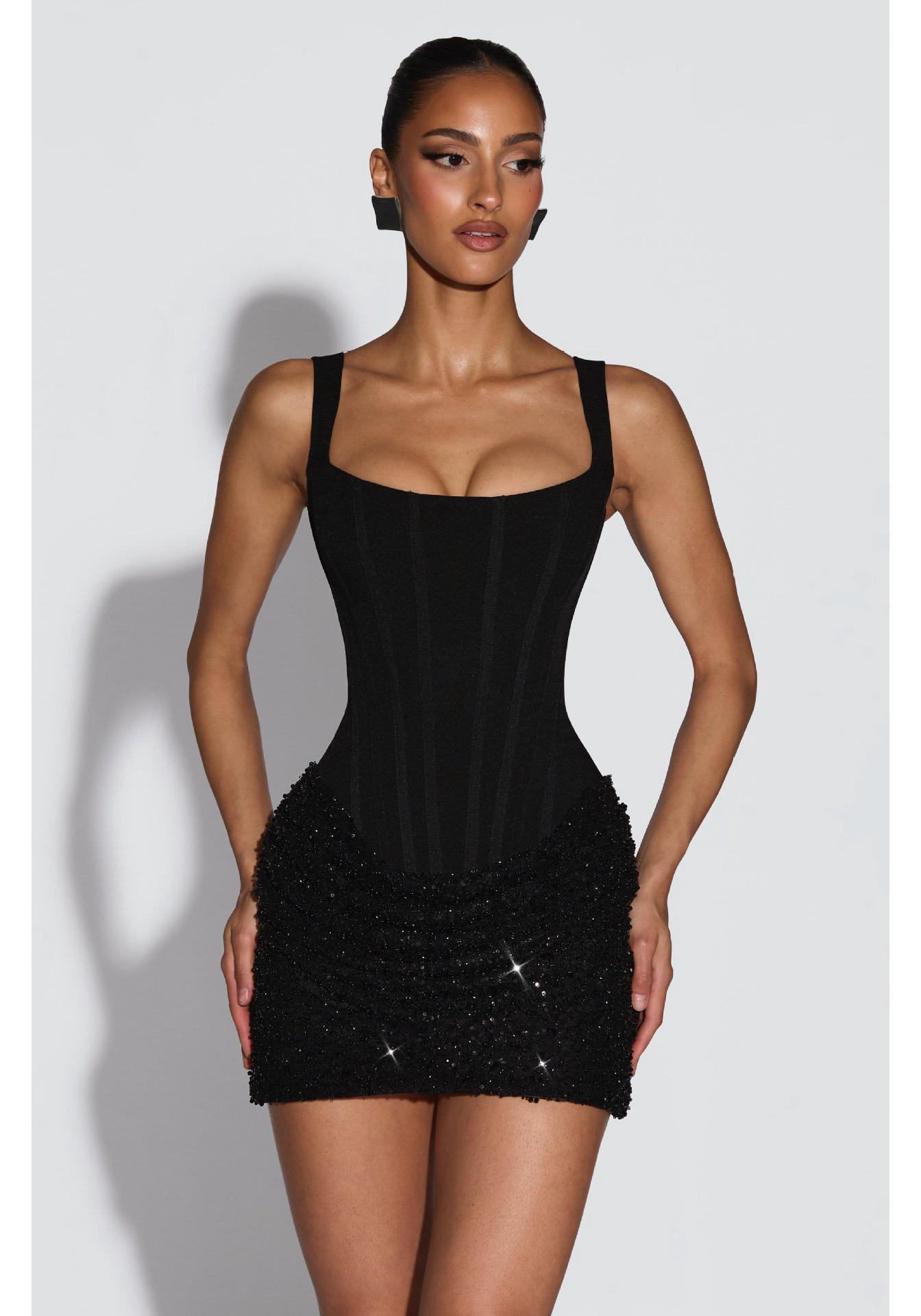 European and American Women s Round Neck Shiny Patchwork Dress Medium
