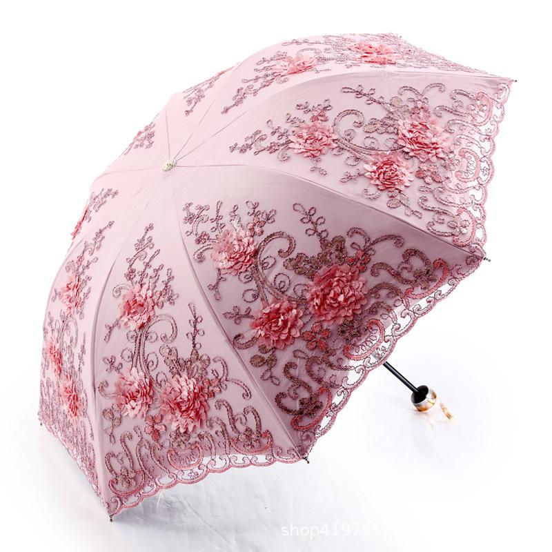 Blonderbrodert solparaply Uv-beskyttelse, dobbel vinylparaply, dame, prinsesse Muse parasoll