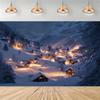 One winter wonderland polyester banner - Snow scene of the French Alps village suitable for birthdaysZL
