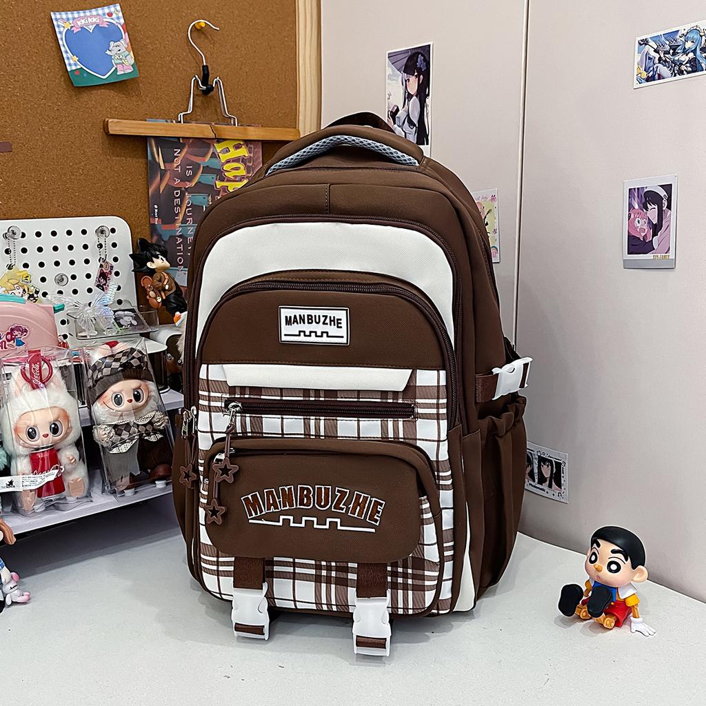 Schoolbag Contrasting Color Retro Niche Plaid Junior High School Student Schoolbag Female High School Student Large Capacity Versatile Backpack Travel