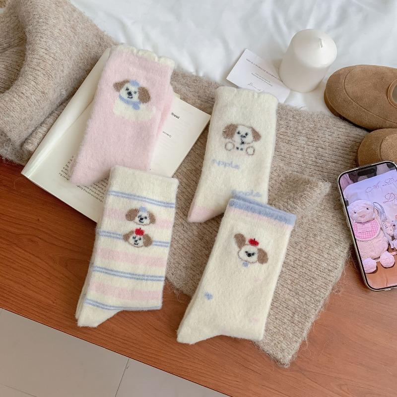 Female Autumn and Winter Thickened Warm Cartoon Cute Tube Cotton Socks
