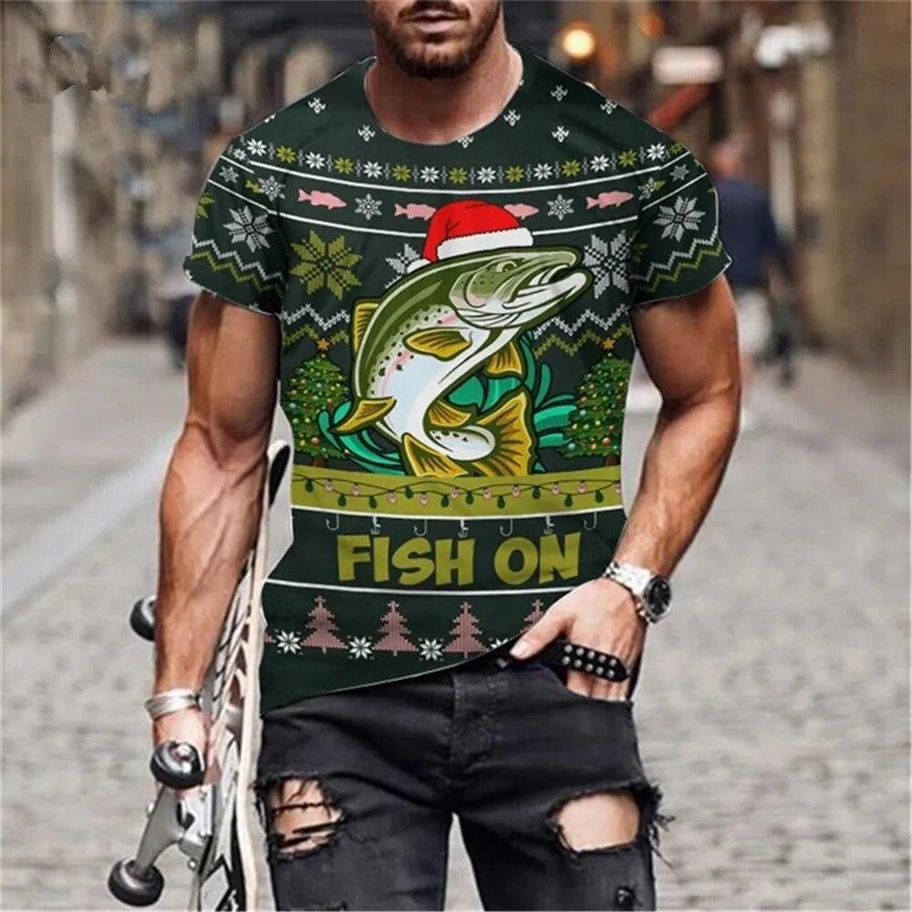 3D Printed Summer Fashion Outdoor Fishing  T-Shirt Europe And America Casual Retro Street Style Round Neck Short Sleeve Men Tees