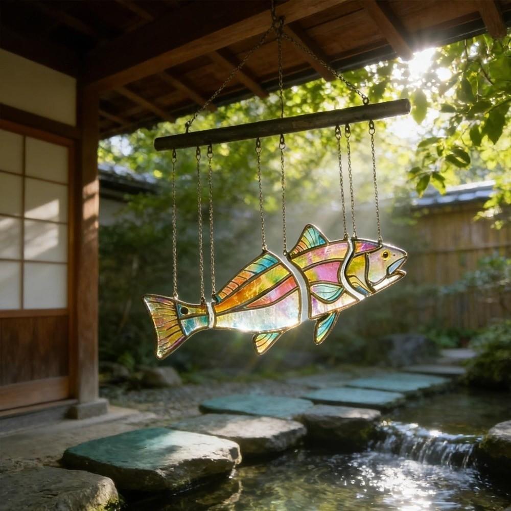 Clear Vivid Acrylic Fish Wind Chime Hand-Painted Fish Hanging Ornament Car Decorations