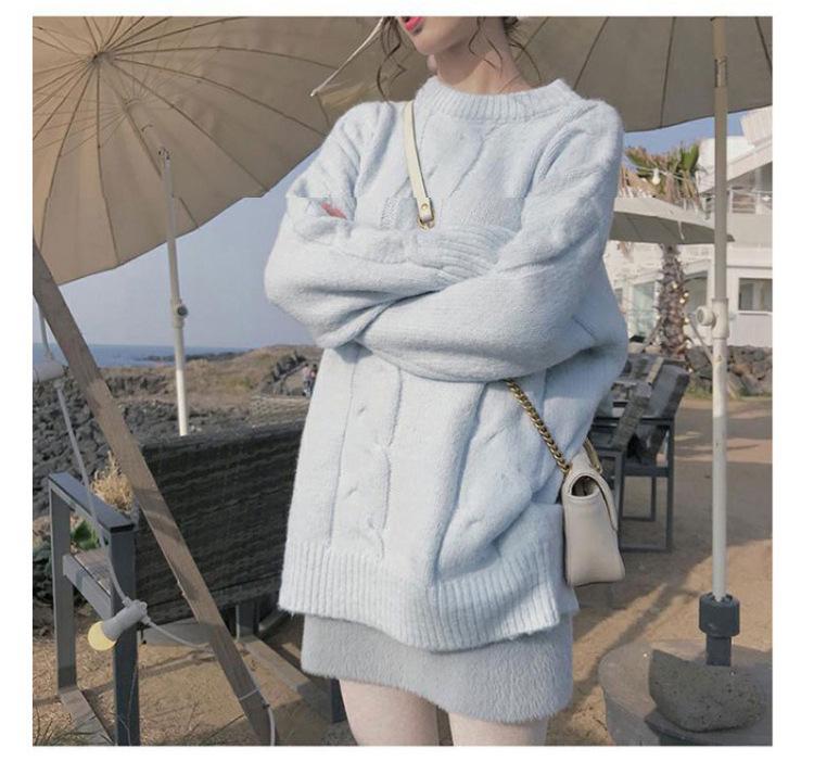 Damen Weicher Blauer Fufu Pullover: Lockerer, wachsartiger Strickpullover für Herbst und Winter