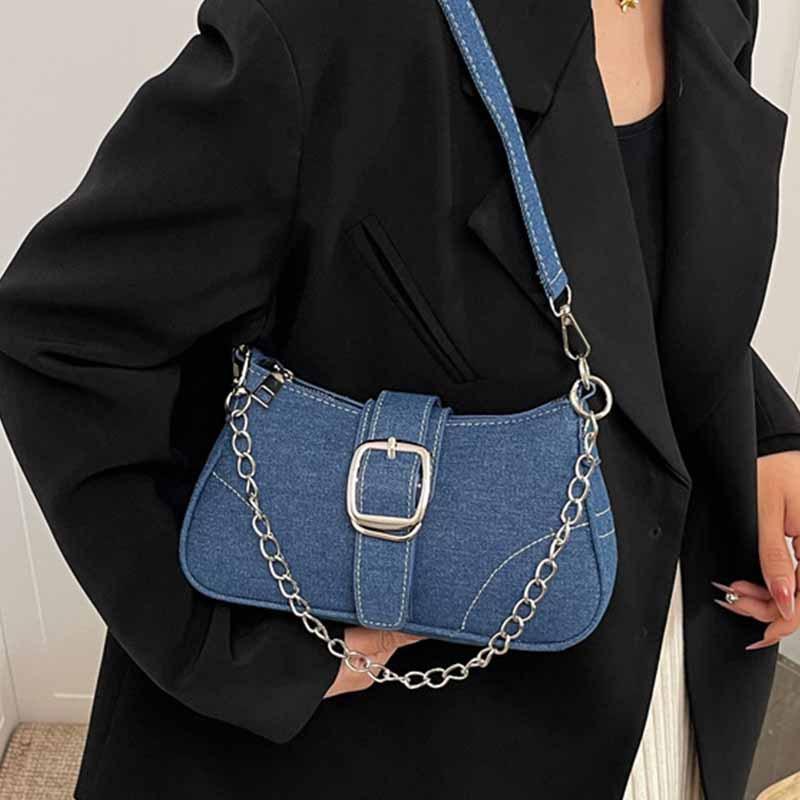 Denim small bag women's 2025 new high-end fashion commuter underarm bag simple chain shoulder messenger bag