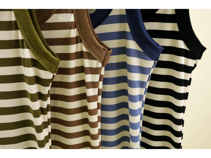 Women's Black & White Striped Modal Cotton Camisole Vest - Sleeveless Top for Spring/Summer 2024.