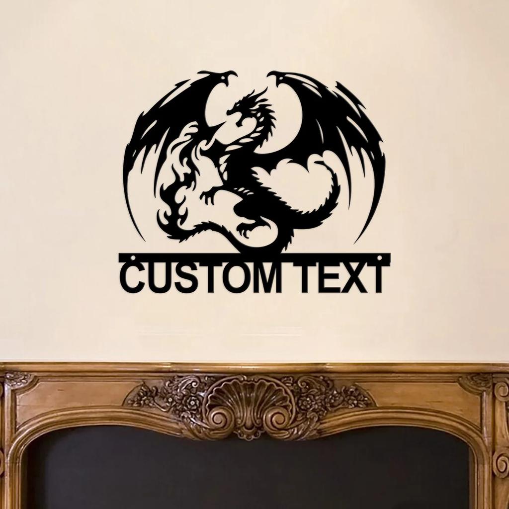 Metal Dragon Wall Art, Gothic Fantasy Decor, Mythical Creature Sign, Dragon Lover Gift, Home Room Decoration
