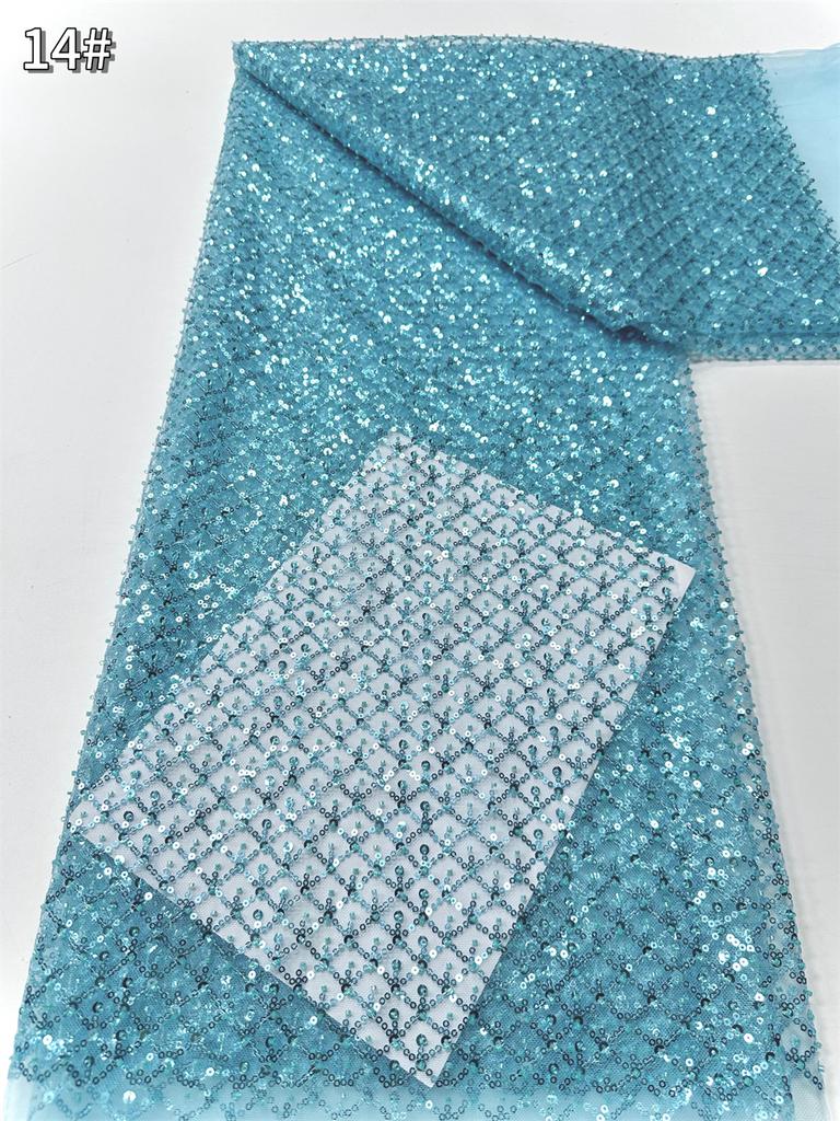 Sky Blue African Sequins Lace Fabric 2025 High Quality Lace Embroidery Nigerian Mesh Beads Fabric French For Wedding Party Dress