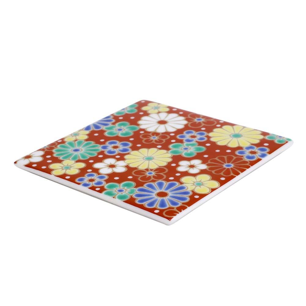 Made in Kutani Kutani Gosai ceramic square flat auspicious plum and chrysanthemum wedding grand opening Japan, ware, (five colors), porcelain,
