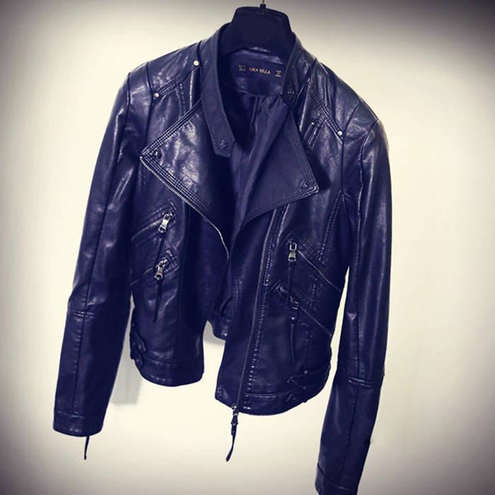 Fashion Women's Spring and Autumn Short Slim Motorcycle PU Leather Jacket