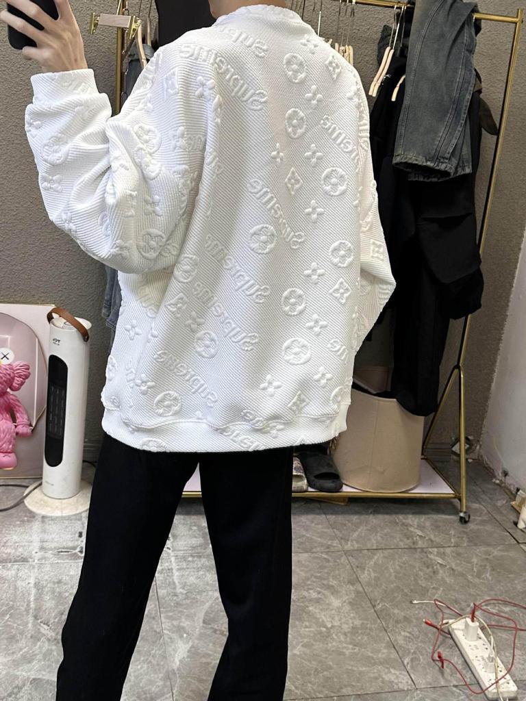 Felpa Jacquard da Uomo alla Moda con Fodera in Pile, Autunno/Inverno, Girocollo con Tasca a Lettera per Coppie