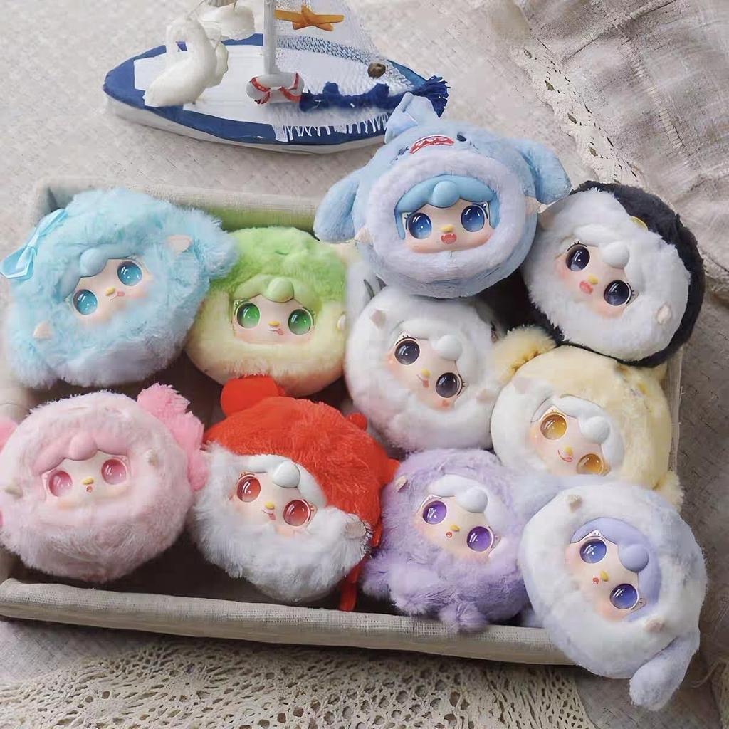 Yooki Ocean Treasure Plush Mascot  Soothing Design  Blind Box Set of 8 + Small & Large Secrets (Crab's Treasure & Captain Turtle)  Fluffy Boa with