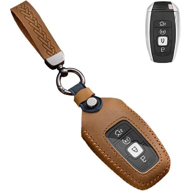SANRILY Handmade Leather Key Fob Cover for Lincoln Continental MKC MKZ MKX 2017-2022, Navigator 2018-2022, Nautilus 2020-2022 Keyless 3/4/5 Button