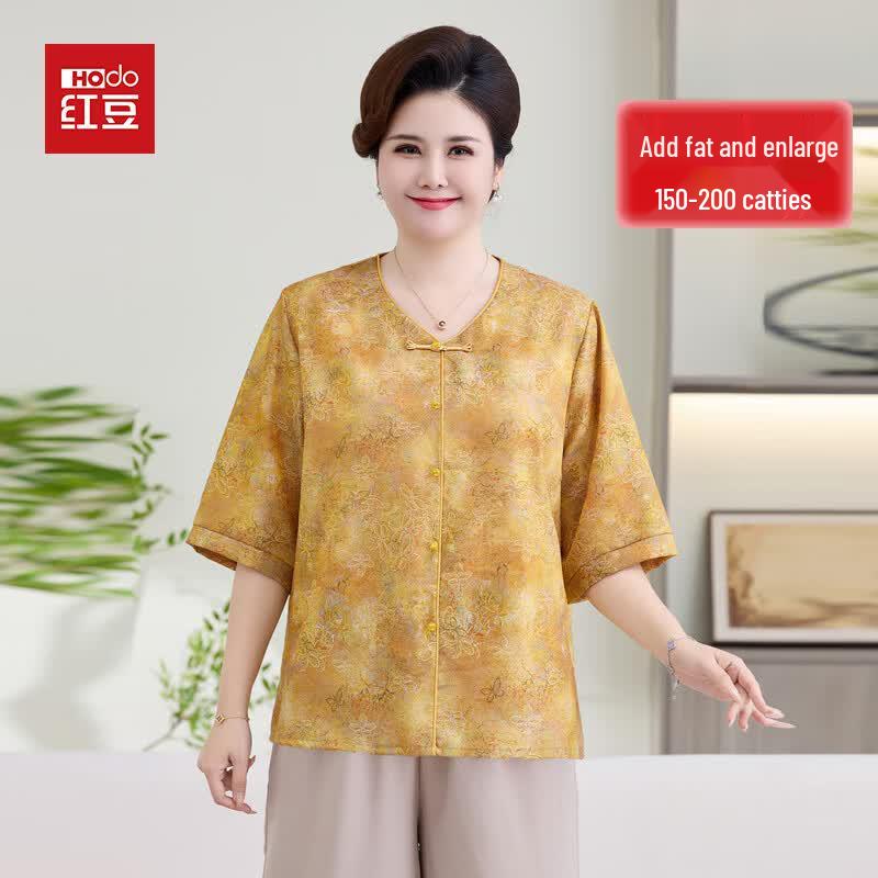 Hodo Women s Plus Size Chinese Style Floral T-Shirt Set 6XL