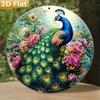 Rainbow Peacock Metal Wall Art, Vintage Aluminum Round Sign 8x8 Inch, Home Decor for Garden Garage Bar