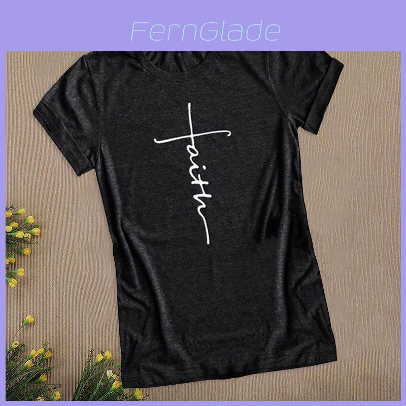 Women Short Sleeve Summer Faith Letter Print T-shirt Graphic Tee Blouse Fashion In Soft And Comfortable Material