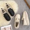 Modische Samt-Slipper für Damen 2024 Herbst und Winter Flache Sohle Rutschfest Warm Baumwollschuhe Modische Bohnenschuhe Lederschuhe