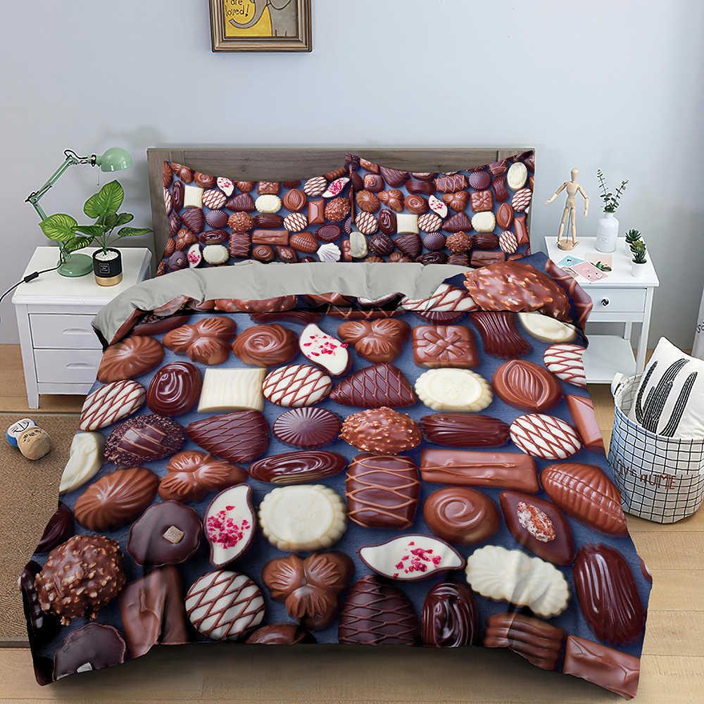 Dessert Duvet Cover Set Delicious Chocolate Bedding Set for Kids Girl Dessert Double Queen King Size Soft Polyester Quilit Cover