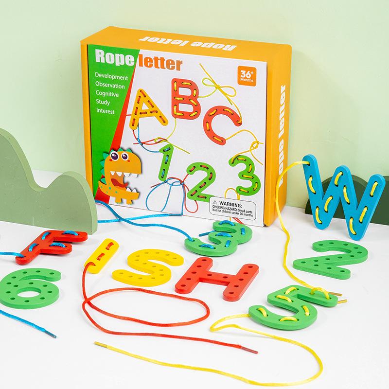Numerical Letter Block Bead Childrens Rope Wearing Game Fine Motor Training Montessori Early Education Puzzle Toy